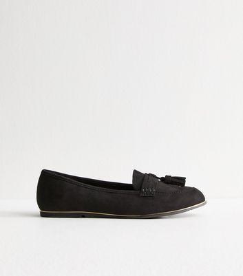 Black Tassel Charm Slip On Loafers