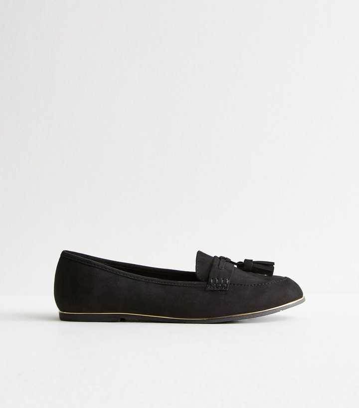 Black Tassel Charm Slip On Loafers