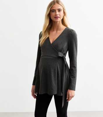 Maternity Dark Grey Soft Touch Wrap Top