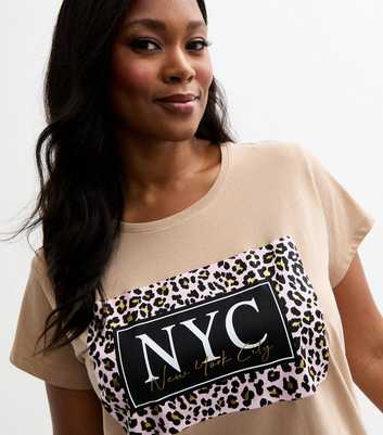 Curves Pale Pink NYC Leopard Print Jersey T-Shirt