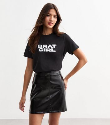 Black Brat Girl Print Cotton T-Shirt New Look