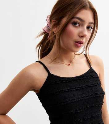 Girls Black Jersey Ruffle Lace Cami Top