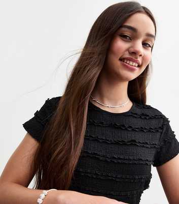 Girls Black Ruffle Lace T-Shirt