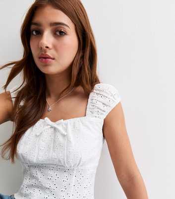 Girls White Broderie Anglaise Cropped Top