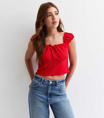 Girls Red Broderie Anglaise Cropped Top