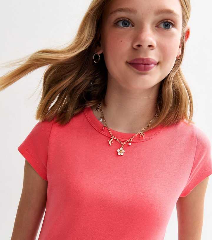 Girls Dark Coral Short Sleeve Baby Tee Top