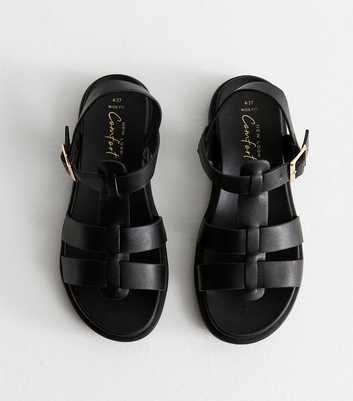 Wide Fit Black Multi Strap Faux Leather Sandals