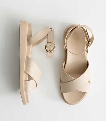 Wide Fit Off White Faux Leather Crossover Strap Sandals