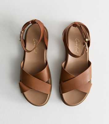 Wide Fit Brown Faux Leather Crossover Strap Sandals