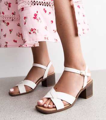 White Faux Leather Crossover Strap Sandals