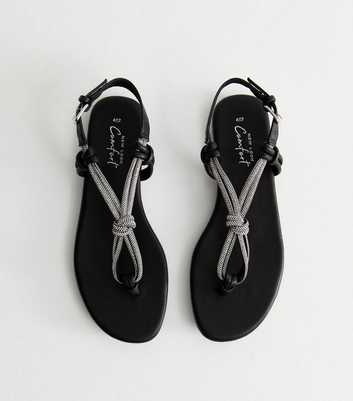 Black Faux Leather Diamante Embellished Sandals