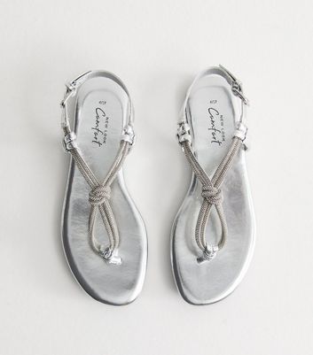 Silver Faux Leather Diamante Embellished Sandals | New Look