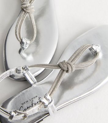 Silver Faux Leather Diamante Embellished Sandals | New Look