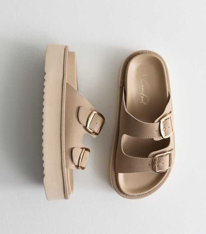 Light Brown Faux Leather Flatform Sandals