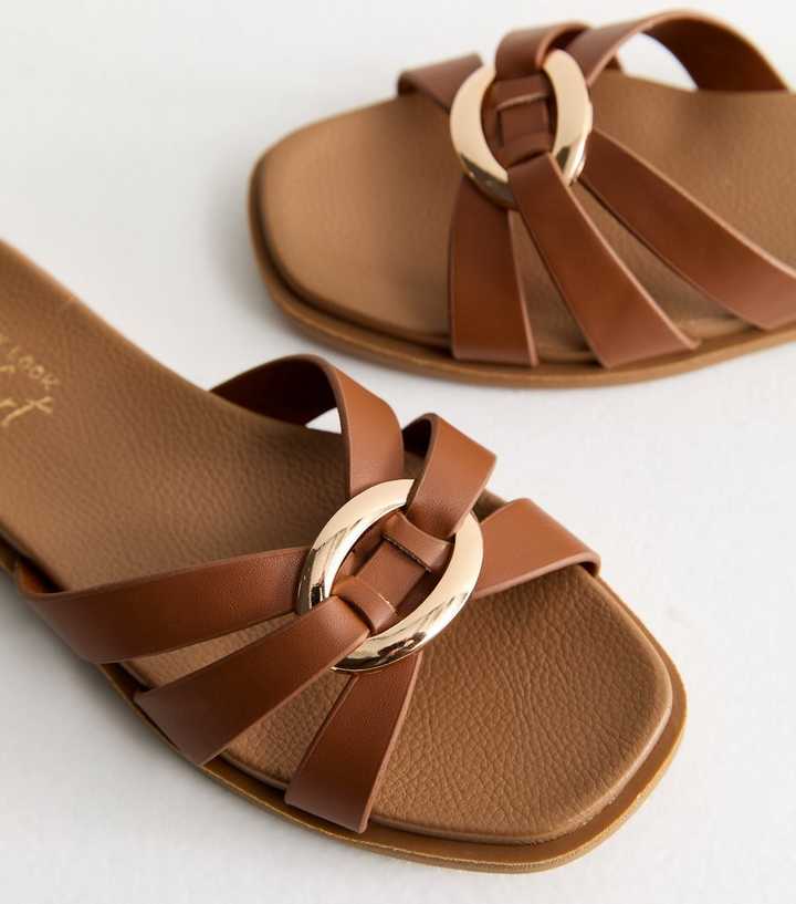 princess polly baby blue dress Women's Brown Flat Sandals main image 0