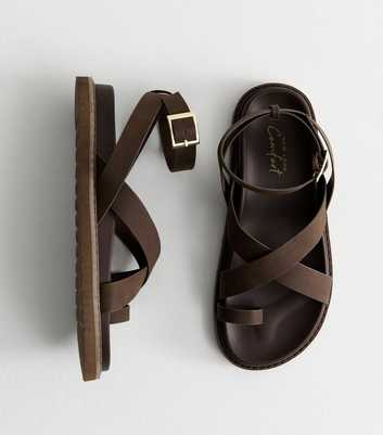 Brown Faux Leather Crossover Strap Sandals