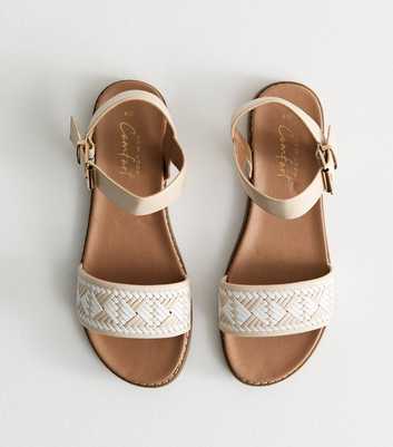 Cream Faux Leather Woven Strap Sandals