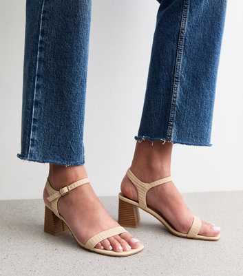 Cream Raffia And Faux Leather Heeled Sandals