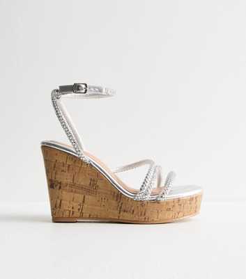 Silver Diamanté Strap Wedge Sandals