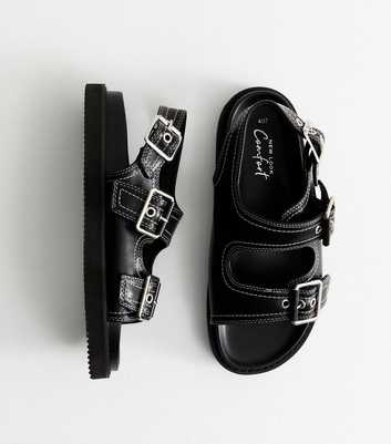 Black Contrast Stitch Faux Leather Sandals