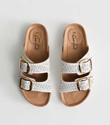 White Lazer Cut Faux Leather Sandals