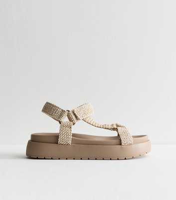 Cream Raffia Harness Strap Platform Sandals