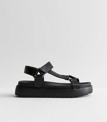 Black Faux Leather Harness Strap Platform Sandals