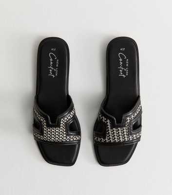 Black Raffia And Faux Leather Sandals