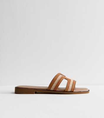 Cream Raffia And Faux Leather Sandals