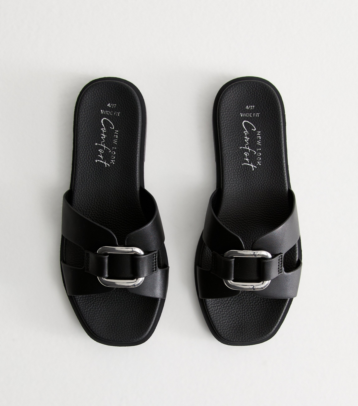 Women's Wide Fit Black Faux Leather Mule Sandals Vegan New Look