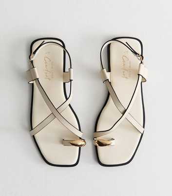 Off White Crossover Strap Faux Leather Sandals