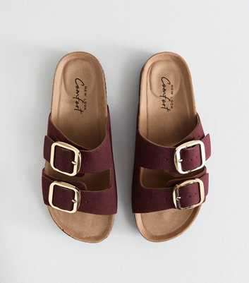 Burgundy Faux Suede Buckled Strap Sandals