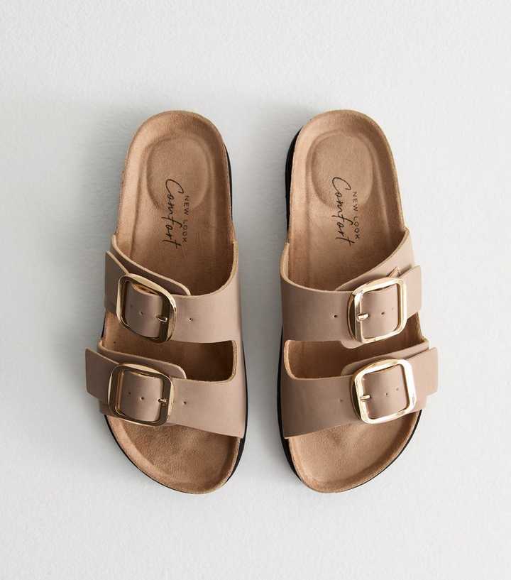 Mink Faux Leather Buckle Strap Sandals