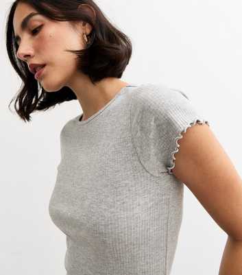 Grey Marl Ribbed Lettuce Trim T-Shirt