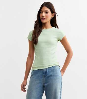 Light Green Ribbed Lettuce Trim T-Shirt