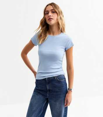 Light Blue Ribbed Lettuce Trim T-Shirt