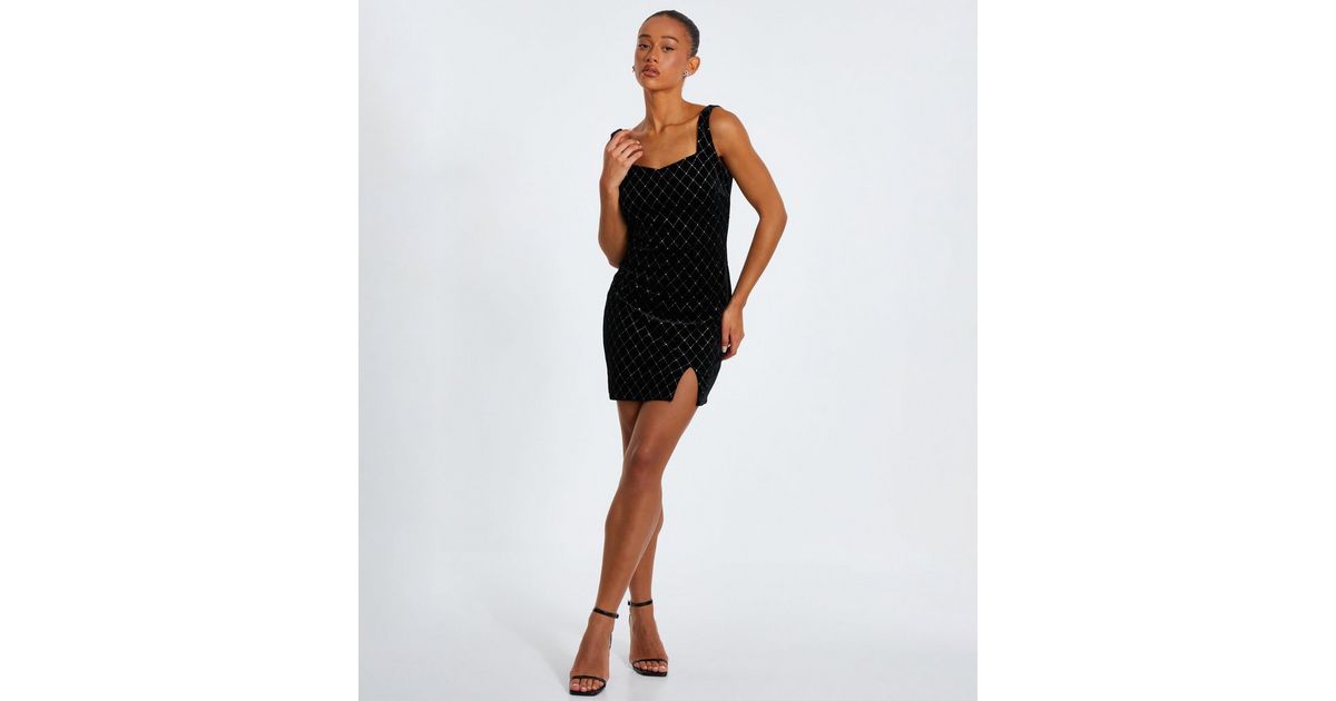 QUIZ Black Embellished Velvet Mini Dress New Look