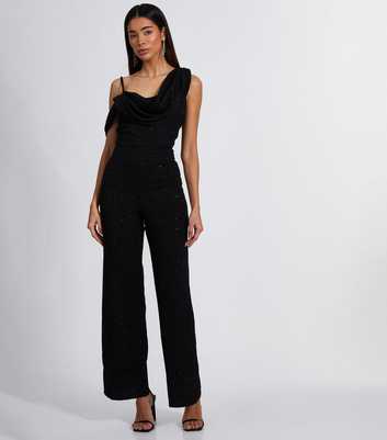 QUIZ Black Glitter Cowl Neck Jumpsuit