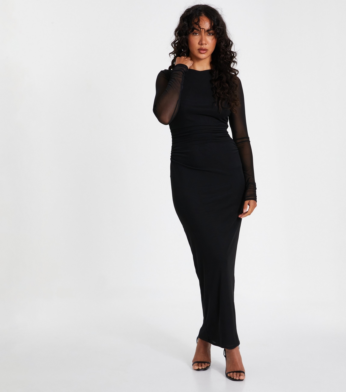 Women's Black Ruched Mesh Maxi Dress Quiz New Look