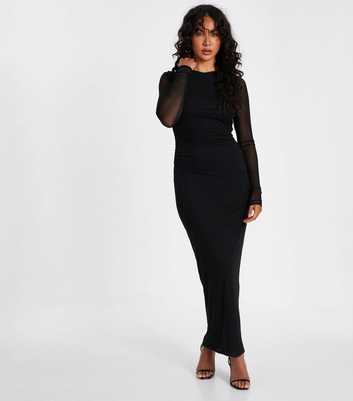 QUIZ Black Ruched Mesh Maxi Dress