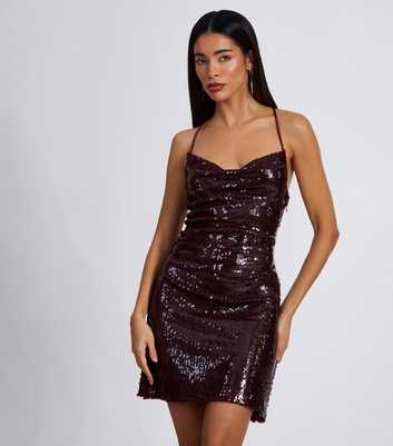 QUIZ Burgundy Sequinned Mini Dress