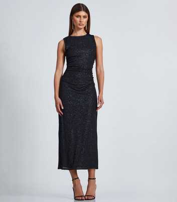 QUIZ Black Glitter Midi Dress