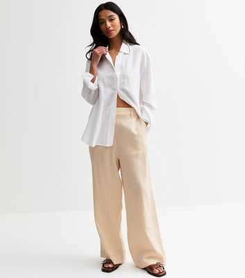 Petite Stone Compact Linen Blend Wide Leg Trousers