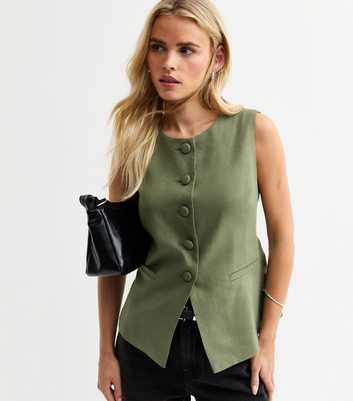 Petite Khaki Longline Waistcoat