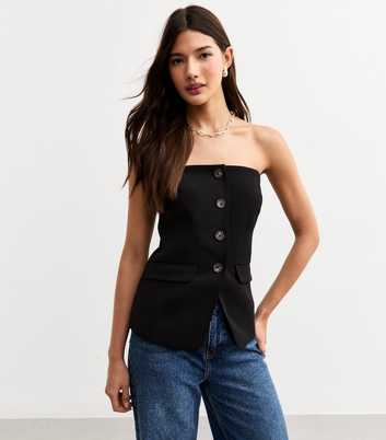Black Button Front Bandeau Waistcoat