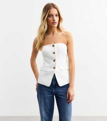 White Button Front Bandeau Waistcoat