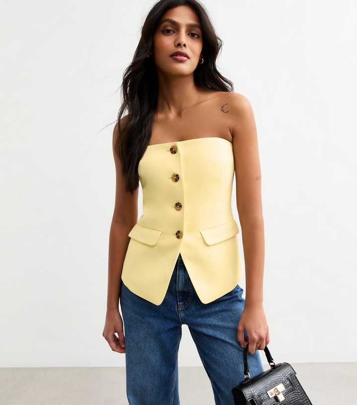Light Yellow Button Front Bandeau Waistcoat