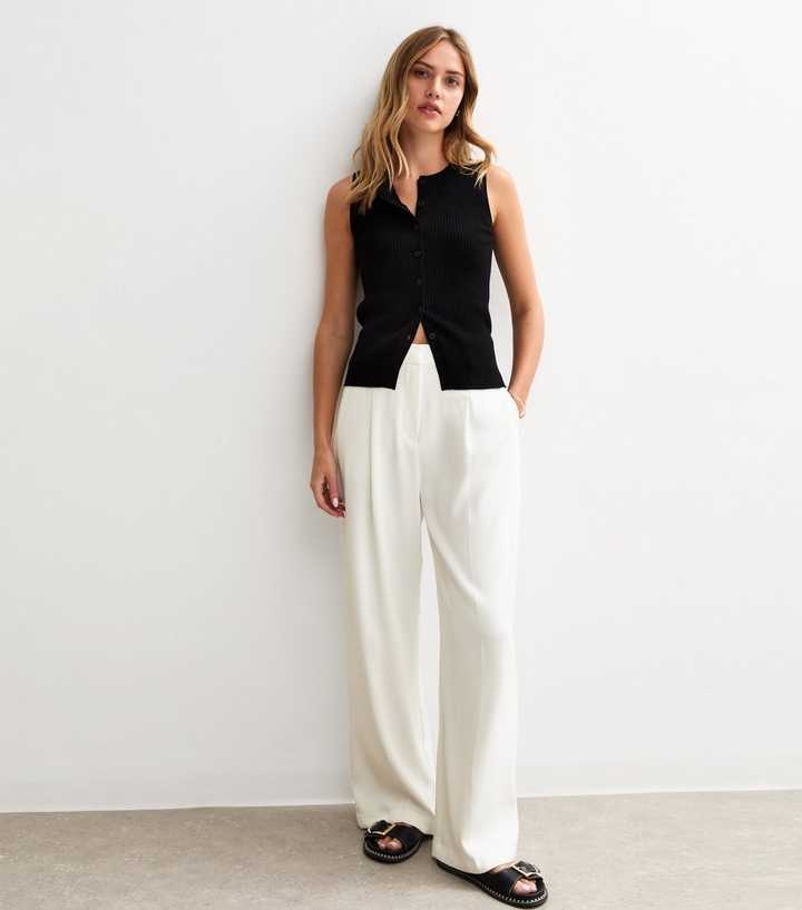 White Wide Leg Tailored Trousers