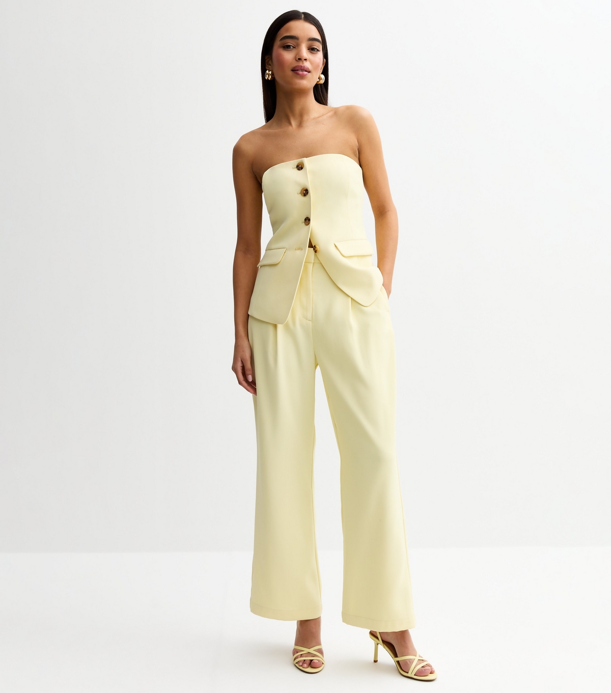 Women's Light Yellow Wide Leg Tailored Trousers New Look