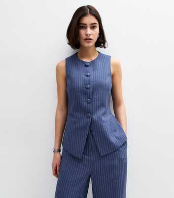 Blue Pinstripe Longline Waistcoat